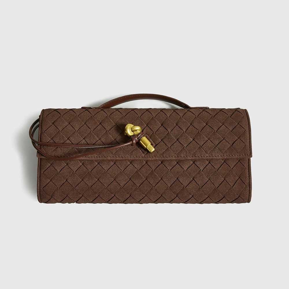 Brown Woven Suede Clutch with Gold Accent - Picture 2 of 8